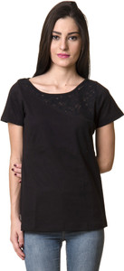 Rute Solid Women's Round Neck Black T-Shirt