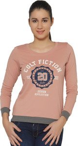 Cult Fiction Printed Women's Round Neck Pink T-Shirt