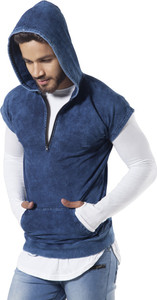 Fugazee Lifestyle Solid Men's Hooded Blue T-Shirt