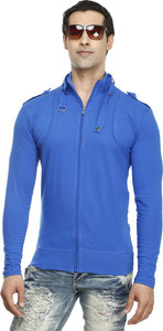 Tees Collection Solid Men's Turtle Neck Blue T-Shirt