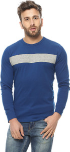 Gritstones Solid Men's Round Neck Blue T-Shirt