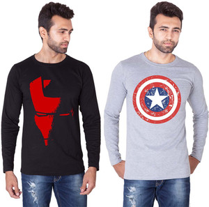 Veirdo Printed Men's Round Neck Black, Grey T-Shirt