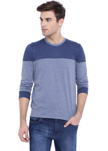 Campus Sutra Solid Men Round Neck Blue T-Shirt