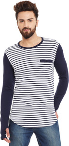 Hypernation Striped Men's Round Neck Blue, White T-Shirt