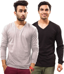 Unisopent Designs Solid Men's V-neck Grey, Black T-Shirt
