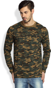 DIFFERENCE OF OPINION Military Camouflage Men's Round Neck Brown T-Shirt