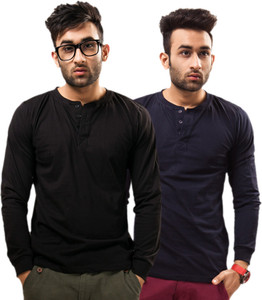 Unisopent Designs Solid Men's Henley Black, Dark Blue T-Shirt