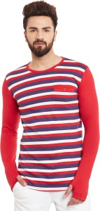 Hypernation Striped Men's Round Neck Red, Blue, White T-Shirt