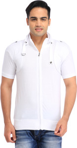 Tees Collection Solid Men's Flap Collar Neck White T-Shirt