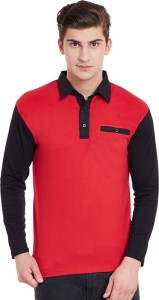 Hypernation Solid Men's Polo Neck Black, Red T-Shirt