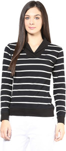 Hypernation Striped Women's Draped Neck Black, White T-Shirt