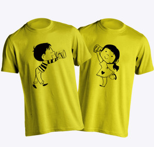 Young Trendz Printed Men & Women Round Neck Yellow T-Shirt