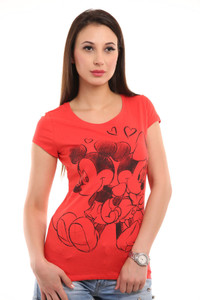 Texco Printed Women's Round Neck Red T-Shirt