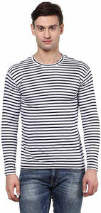 Hypernation Striped Men's Round Neck Blue, White T-Shirt