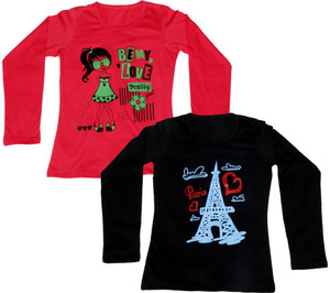 IndiWeaves Printed Women's Round Neck Red, Black T-Shirt