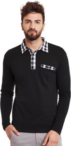 Hypernation Solid Men's Polo Neck Black T-Shirt