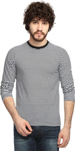 Goodtry Striped Men's Round Neck Black T-Shirt