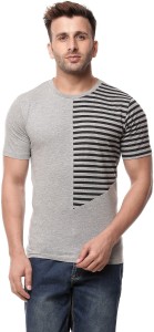 Gritstones Striped Men's Round Neck Grey T-Shirt