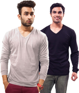 Unisopent Designs Solid Men's V-neck Grey, Dark Blue T-Shirt