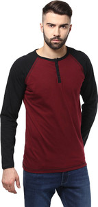 Unisopent Designs Solid Men's Henley Maroon, Black T-Shirt