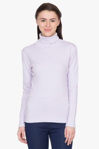Hypernation Solid Women's Turtle Neck Purple T-Shirt