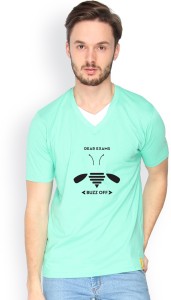 Campus Sutra Solid Men V-neck Green T-Shirt