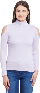Hypernation Solid Women's Turtle Neck Purple T-Shirt
