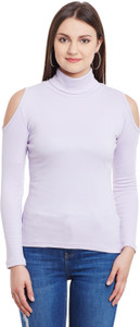 Hypernation Solid Women's Turtle Neck Purple T-Shirt