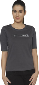 Cult Fiction Solid Women's Round Neck Black T-Shirt