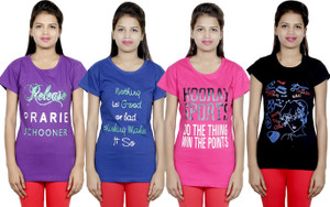 IndiStar Printed Women's Round Neck Multicolor T-Shirt