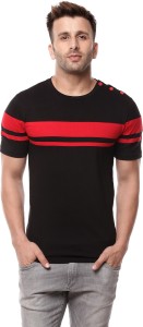 Gritstones Solid Men's Round Neck Red, Black T-Shirt