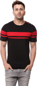 Gritstones Solid Men's Round Neck Red, Black T-Shirt