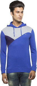 Maniac Solid Men's Hooded Blue T-Shirt