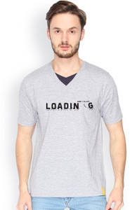 Campus Sutra Solid Men V-neck Grey T-Shirt