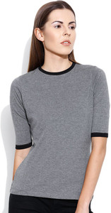 Cult Fiction Solid Women's Round Neck Grey T-Shirt