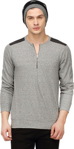 Campus Sutra Solid Men Round Neck Grey T-Shirt