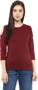 Hypernation Solid Women's Round Neck Maroon T-Shirt
