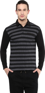 Hypernation Striped Men's Polo Neck Black, Grey T-Shirt
