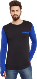 Hypernation Solid Men's Round Neck Blue, Black T-Shirt
