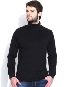 Dream of Glory Inc. Solid Men's Turtle Neck Black T-Shirt