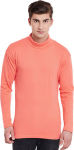 Hypernation Solid Men's Turtle Neck Orange T-Shirt