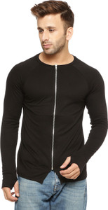 Gritstones Solid, Printed Men's Round Neck Black T-Shirt