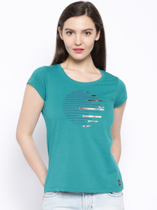 Cult Fiction Printed Women's Round Neck Blue T-Shirt