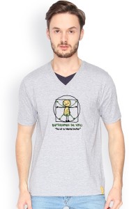 Campus Sutra Solid Men V-neck Grey T-Shirt