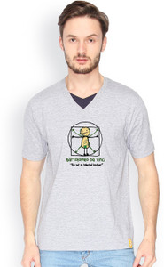 Campus Sutra Solid Men V-neck Grey T-Shirt