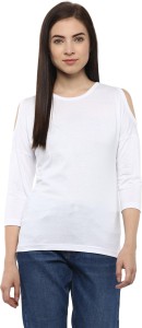 Hypernation Solid Women's Round Neck White T-Shirt
