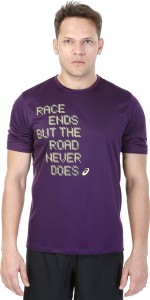 asics solid men round neck purple t-shirt 125141-0291