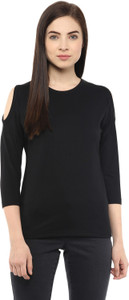 Hypernation Solid Women's Round Neck Black T-Shirt