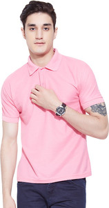 Go India Store Solid Men's Polo Neck Pink T-Shirt