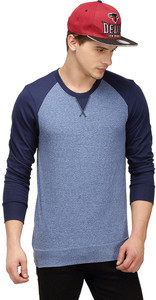 Campus Sutra Solid Men Round Neck Blue T-Shirt